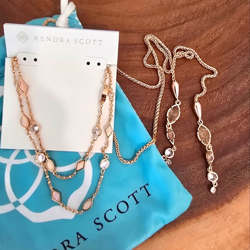 *Vintage Rare* Kendra Scott Emelina Lariat Necklace Opal Gold Dust Rose Gold
